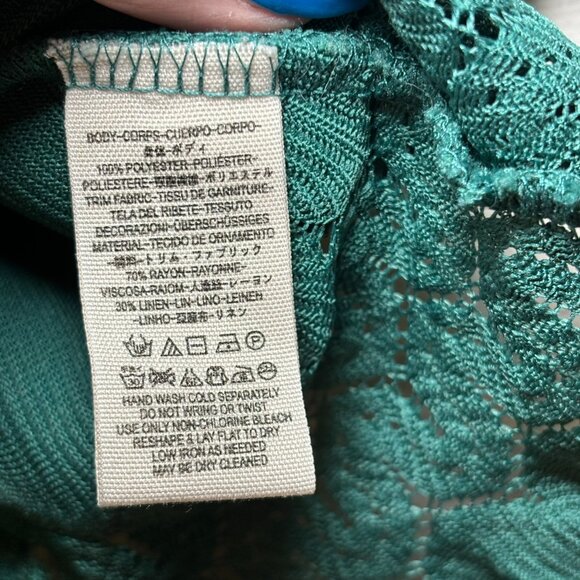 Free‎ People Women's Small Hunter Green Crochet 3/4 Sleeve Open Back Boho Blouse - Picture 6 of 7